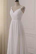 V Neck Chiffon A Line Wedding Dress With Appliques White Bridal Gown