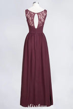 Vestido largo de noche elegante con escote en V y corte en línea A, sin mangas, de gasa, para damas de honor, color burdeos