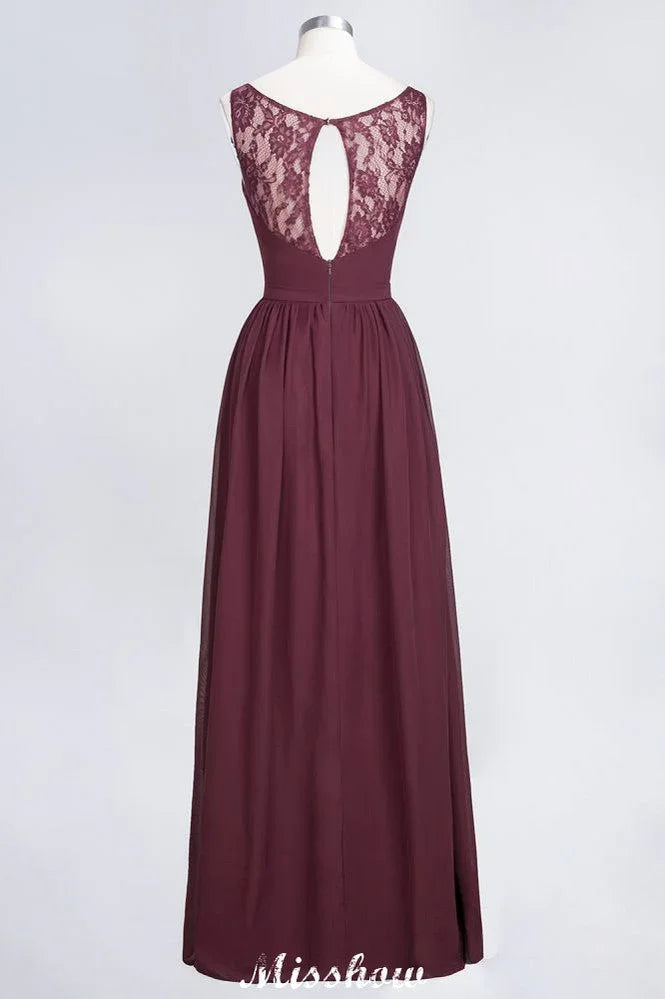 Vestido largo de noche elegante con escote en V y corte en línea A, sin mangas, de gasa, para damas de honor, color burdeos