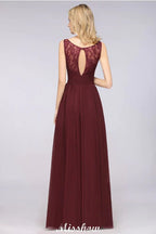 Vestido largo de noche elegante con escote en V y corte en línea A, sin mangas, de gasa, para damas de honor, color burdeos