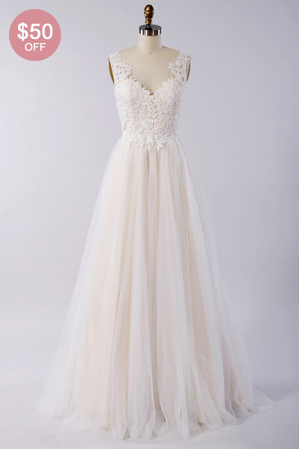 V Neck Tulle Wedding Dress With Appliques And Lace A Line Gown Bridal On Sale