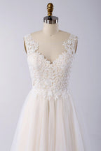 V Neck Tulle Wedding Dress With Appliques And Lace A Line Gown Bridal On Sale