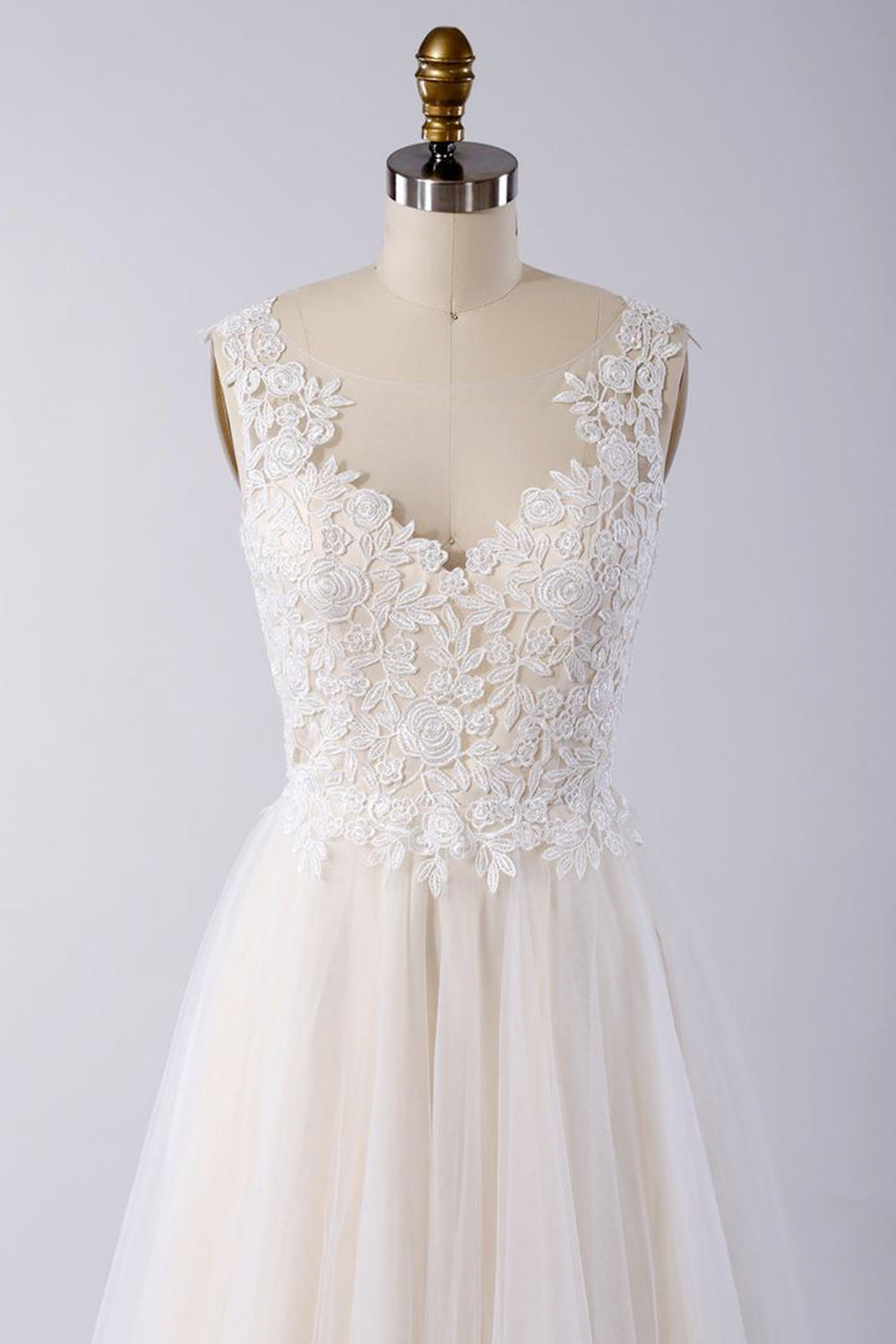 V Neck Tulle Wedding Dress With Appliques And Lace A Line Gown Bridal On Sale