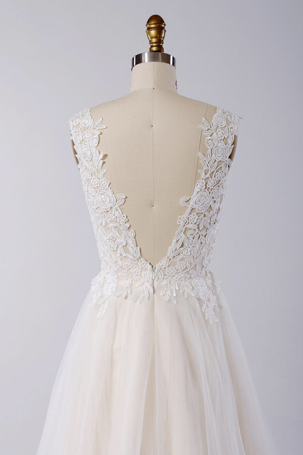 V Neck Tulle Wedding Dress With Appliques And Lace A Line Gown Bridal On Sale