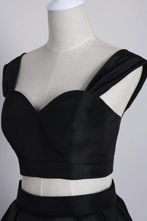 Elegant Dark Navy Two Pieces Off Shoulder Short Homecoming Dresses