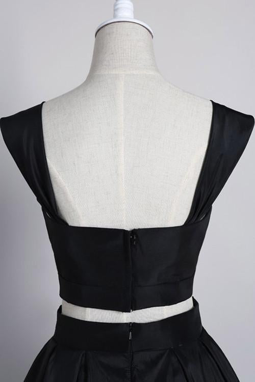 Elegant Dark Navy Two Pieces Off Shoulder Short Homecoming Dresses