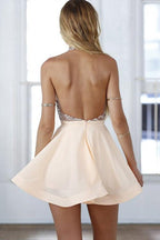 Elegant Halter Open Back Short Prom Dress, Homecoming Dresses with Beading
