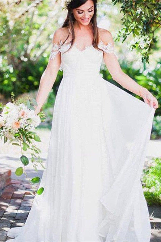 Sweep/Pinsel zug Chiffon Ärmellos Applikation Spitze Off-the-Shoulder Brautkleid