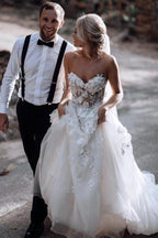 Sweetheart A-Linie Brautkleider Tüll Applizierte Kleider