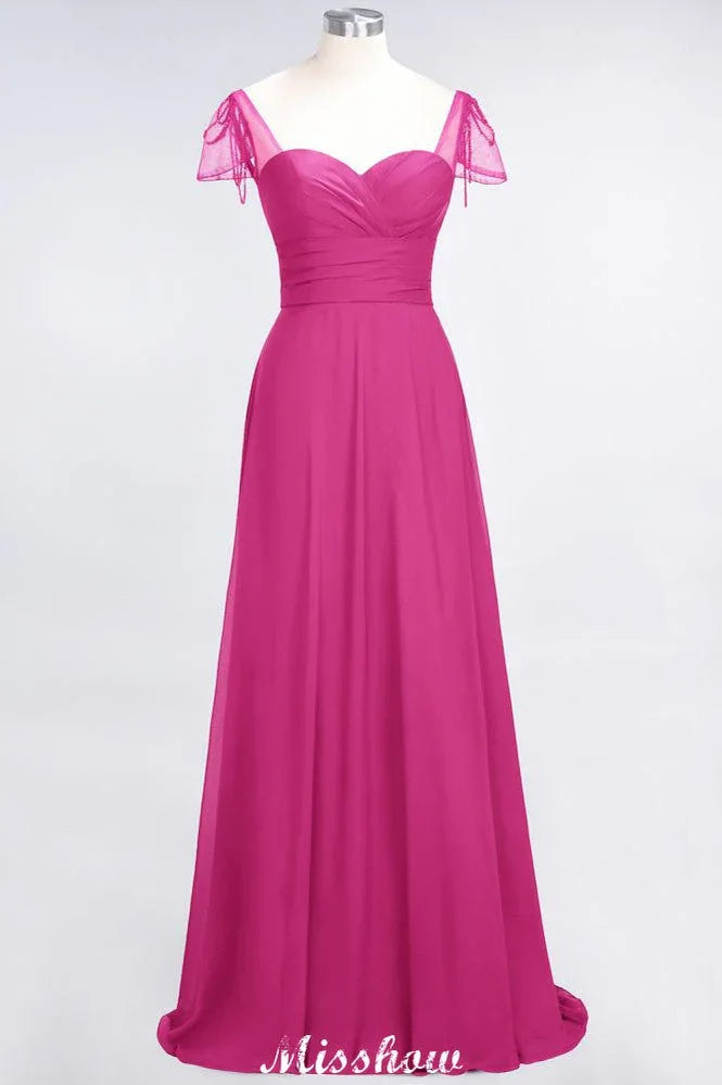 Vestido de dama de honor con volantes, manga corta tipo capa, largo hasta el suelo y abalorios Moher si la novia viste