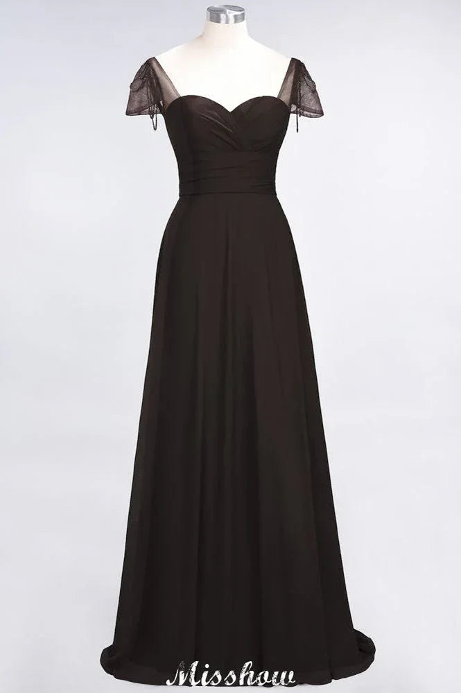 Vestido de dama de honor con volantes, manga corta tipo capa, largo hasta el suelo y abalorios Moher si la novia viste
