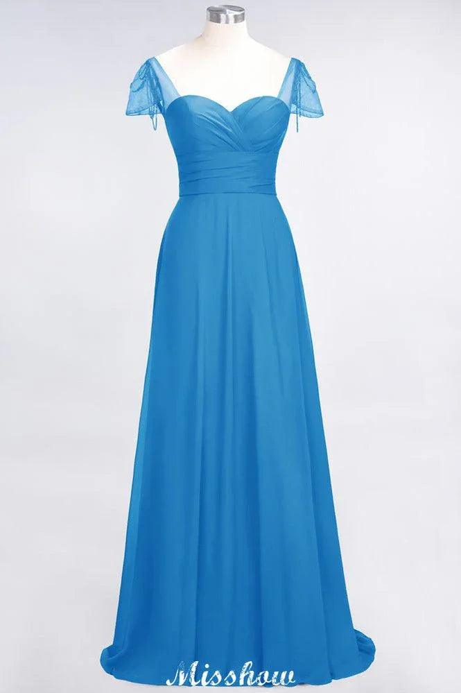 Vestido de dama de honor con volantes, manga corta tipo capa, largo hasta el suelo y abalorios Moher si la novia viste