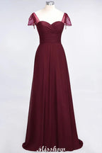 Vestido de dama de honor con volantes, manga corta tipo capa, largo hasta el suelo y abalorios Moher si la novia viste