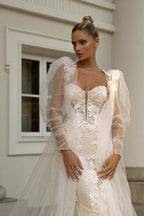 Champagne Sweetheart Lace Mermaid Wedding Dress Chapel Train Appliques