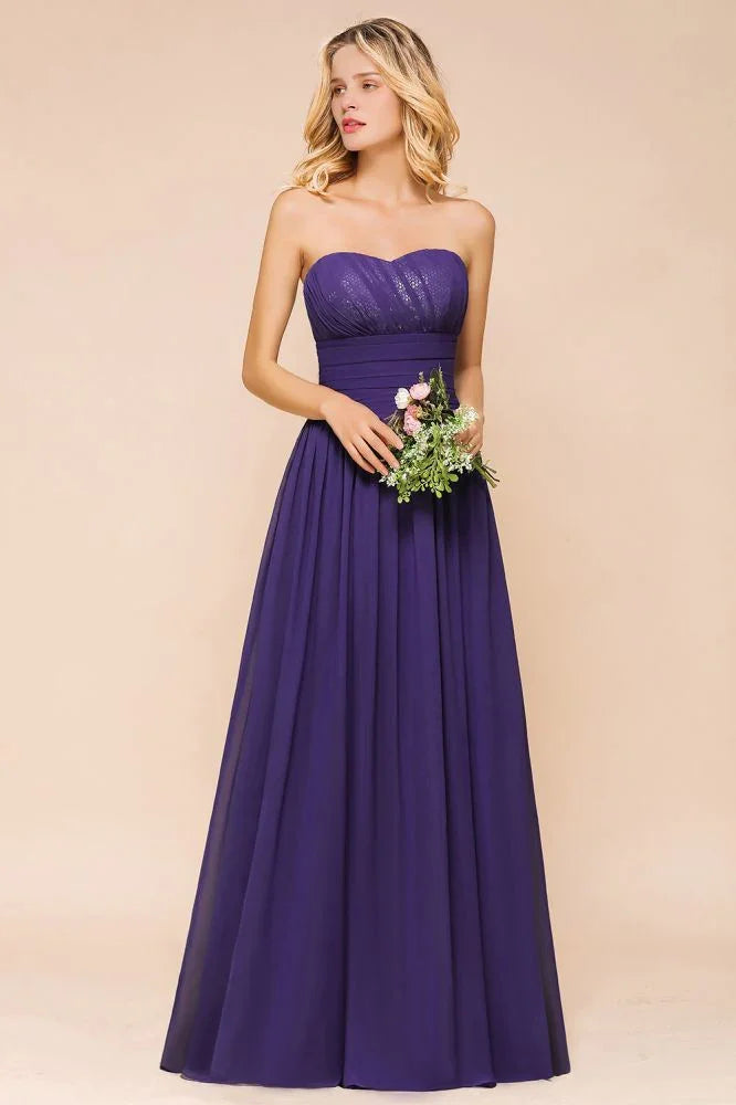 Vestido de Dama de Honra de Chiffon Jardim Coração Vestido de Festa Sem Alças