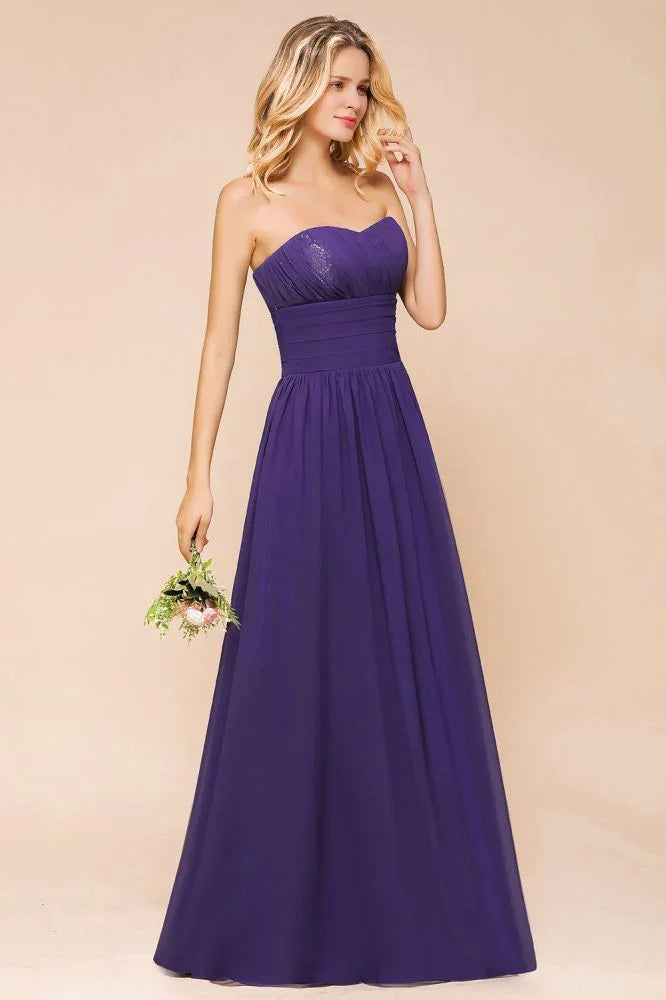 Vestido de Dama de Honra de Chiffon Jardim Coração Vestido de Festa Sem Alças