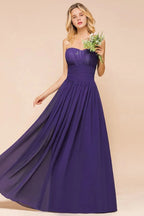 Vestido de Dama de Honra de Chiffon Jardim Coração Vestido de Festa Sem Alças