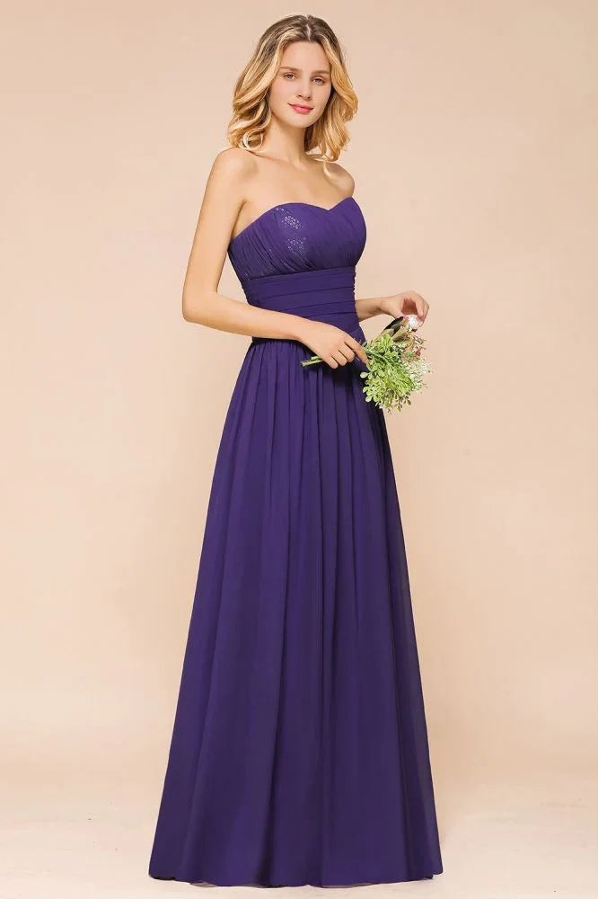 Vestido de Dama de Honra de Chiffon Jardim Coração Vestido de Festa Sem Alças