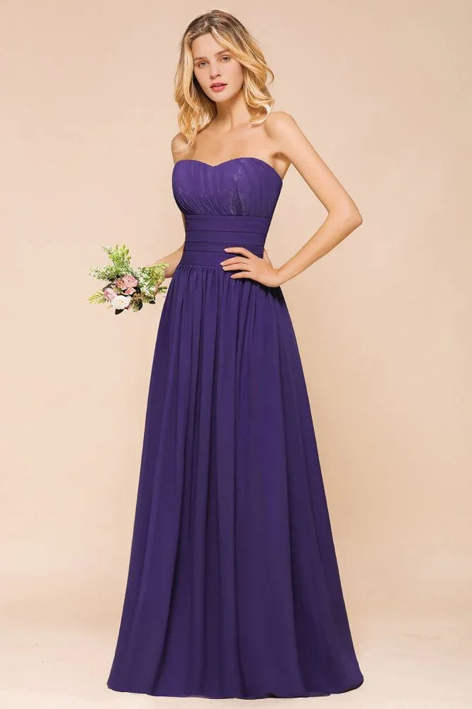 Vestido de Dama de Honra de Chiffon Jardim Coração Vestido de Festa Sem Alças