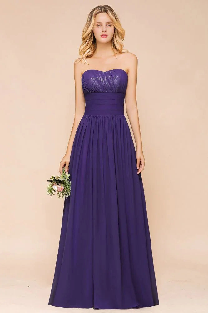 Vestido de Dama de Honra de Chiffon Jardim Coração Vestido de Festa Sem Alças