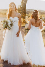 Sweetheart Floor-Length Ivory Wedding Dress with Lace