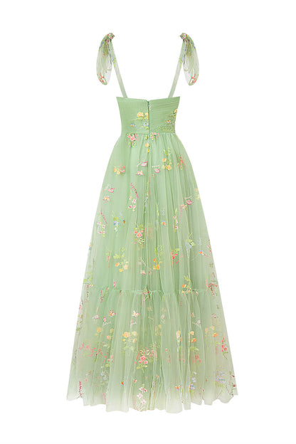 Vestido de fiesta con escote corazón, largo hasta el suelo, de tul bordado floral