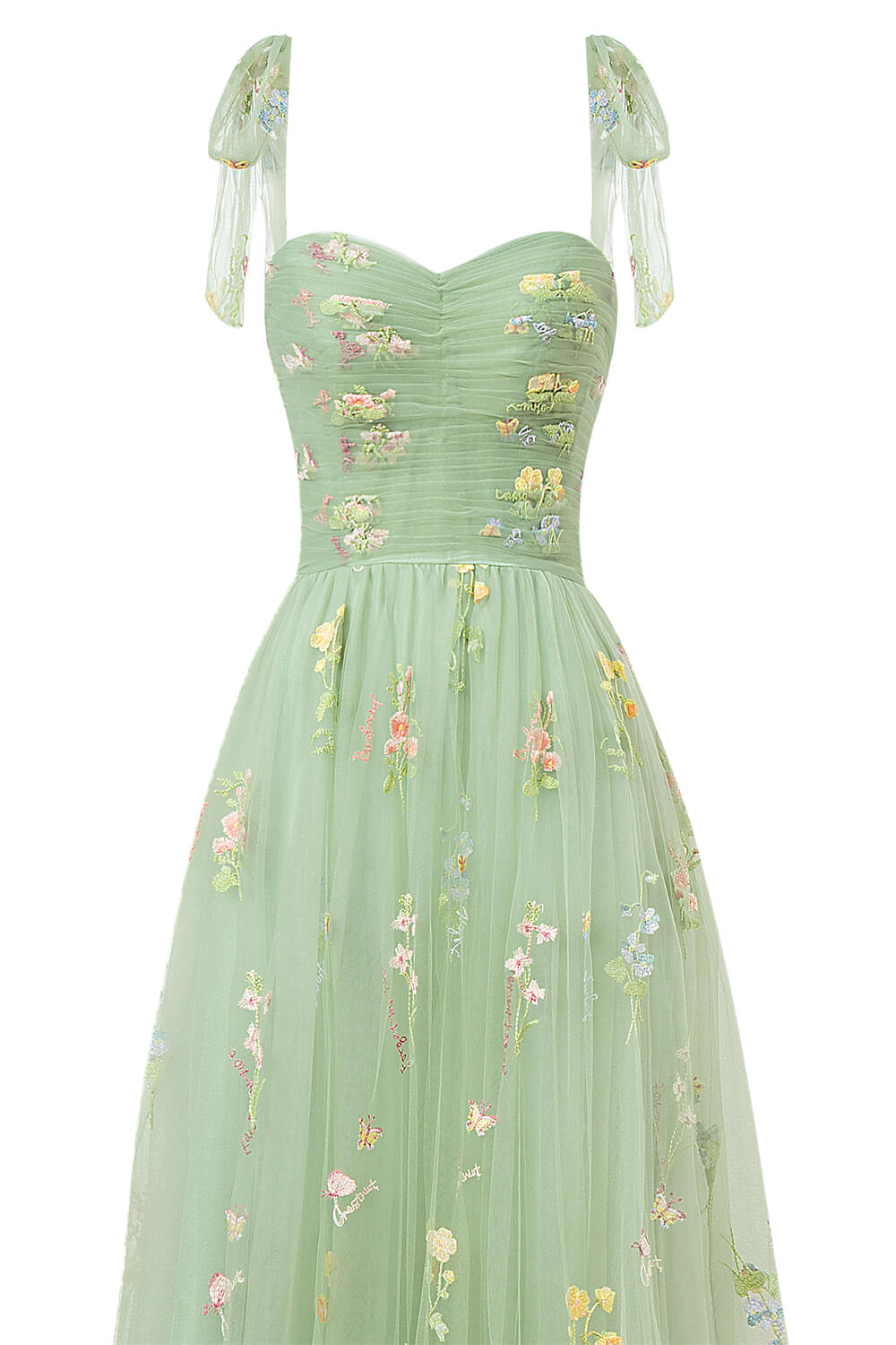 Vestido de fiesta con escote corazón, largo hasta el suelo, de tul bordado floral
