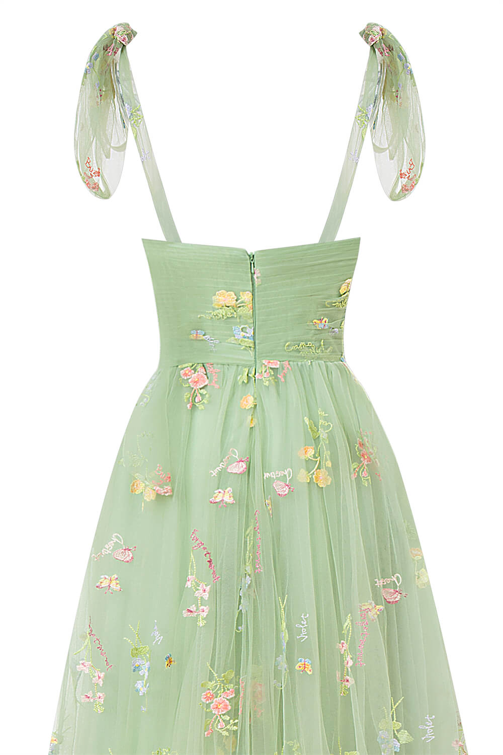 Vestido de fiesta con escote corazón, largo hasta el suelo, de tul bordado floral
