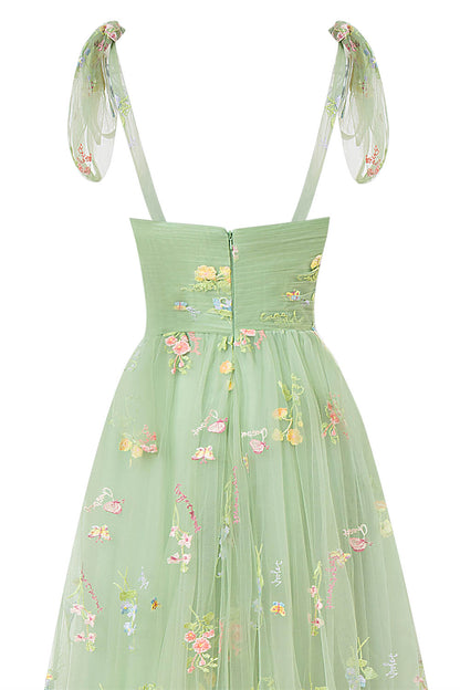 Vestido de fiesta con escote corazón, largo hasta el suelo, de tul bordado floral