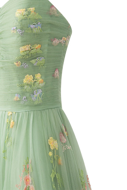 Vestido de fiesta con escote corazón, largo hasta el suelo, de tul bordado floral