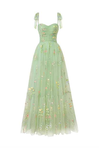 Vestido de fiesta con escote corazón, largo hasta el suelo, de tul bordado floral