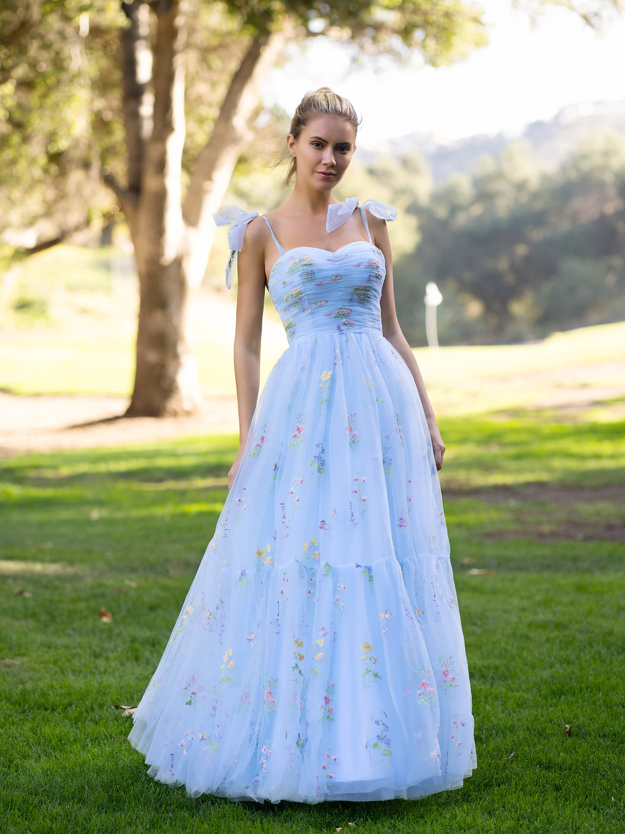 Sweetheart Neck Floor Length Tulle Embroidery Floral Prom Dress