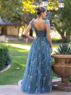 Sweetheart Neck Floor Length Tulle Embroidery Floral Prom Dress