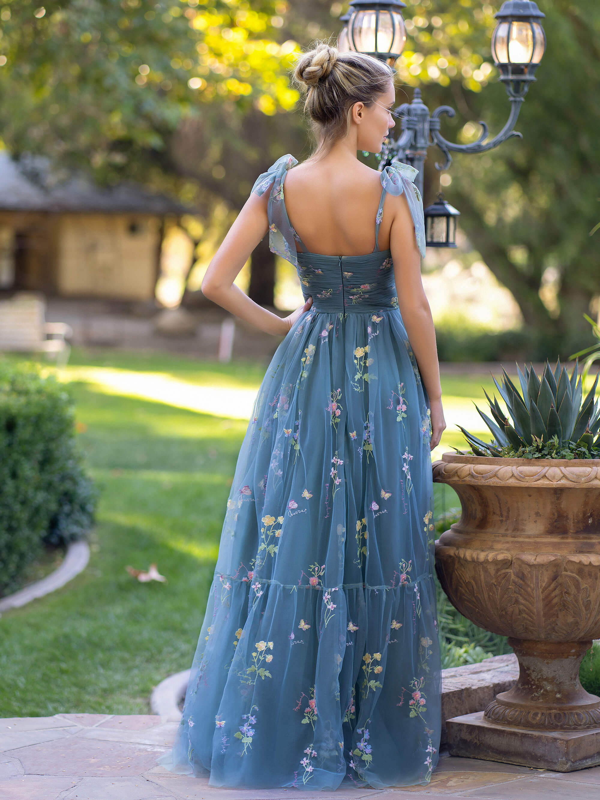 Sweetheart Neck Floor Length Tulle Embroidery Floral Prom Dress