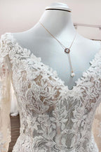 Ivory Sweetheart Long Sleeve Tulle Mermaid Wedding Dress With Lace Beading