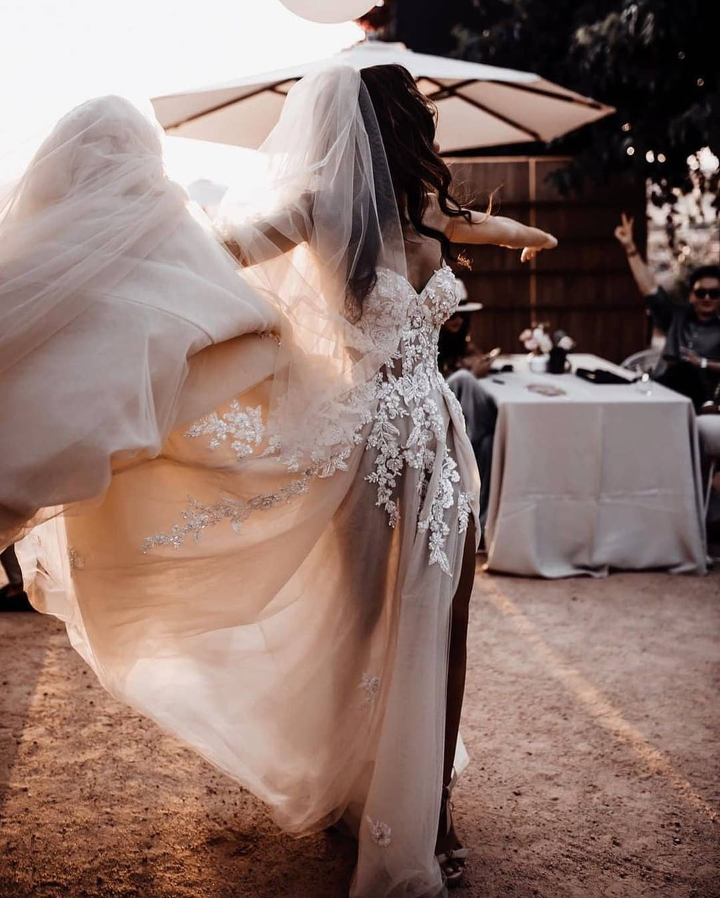 Sweetheart Long Lace Appliques Tulle A Line Wedding Dress With Chapel Train