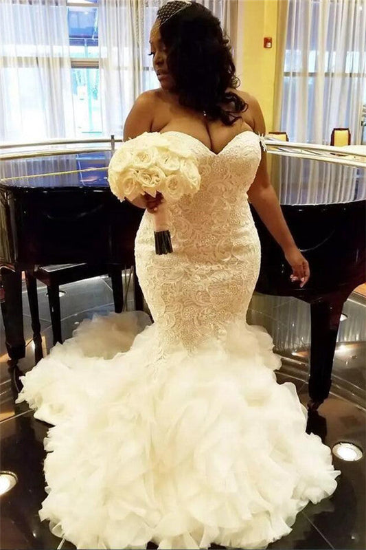 Sweetheart Meerjungfrau Spitze Brautkleid TieScarlet Rüschenloses Tüll Brautkleid mit