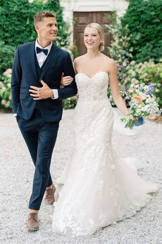 Meerjungfrau-Brautkleid mit Herzausschnitt und Tüllapplikationen im ärmellosen Stil mit Spitze