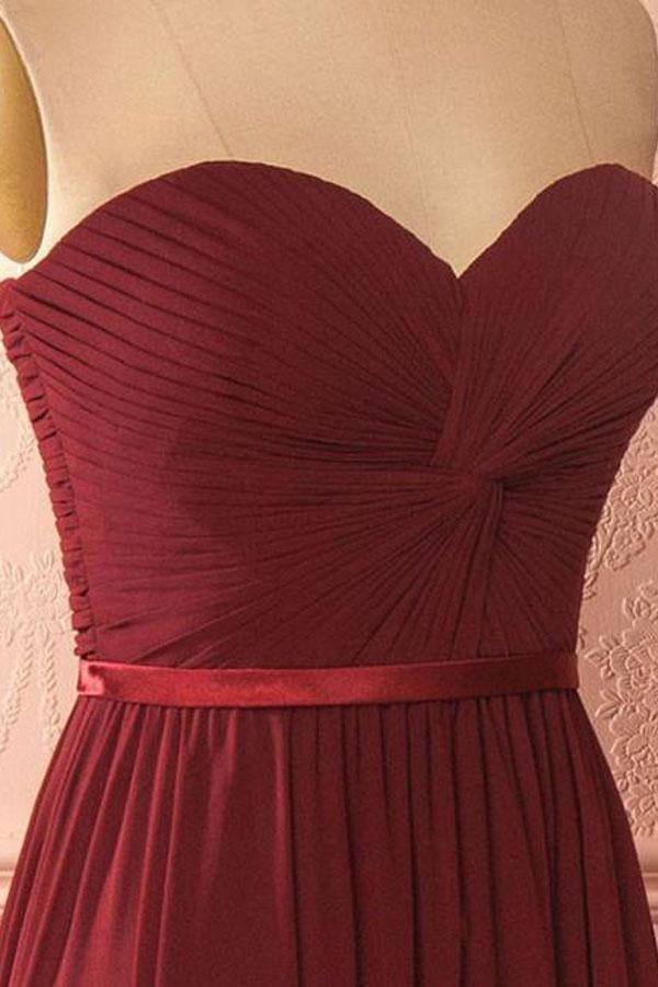 Vestido largo de fiesta burdeos de gasa con escote corazón Vestido de dama de honor PG422