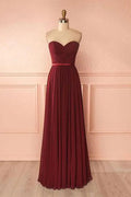 Vestido largo de fiesta burdeos de gasa con escote corazón Vestido de dama de honor PG422