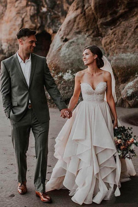Sweetheart Neck Brautkleider Perlen Mieder Brautkleider