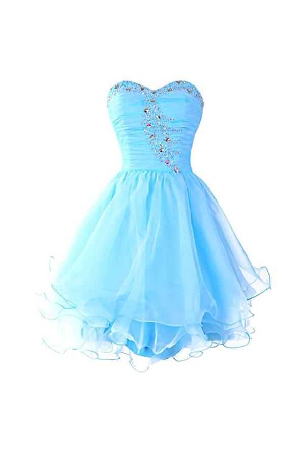 Abiti da ballo di fine anno in organza azzurra a cuore Abiti da festa