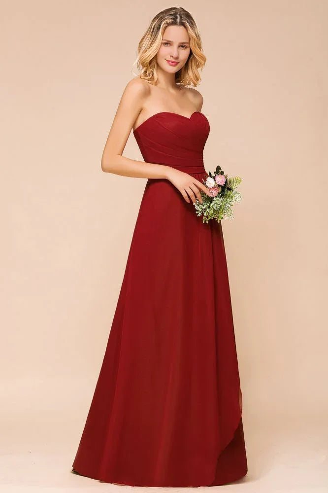 Vestido de Dama de Honra Vermelho Coração em Chiffon Comprimento Até ao Chão para Convidada de Casamento sem Costas