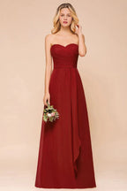 Vestido de Dama de Honra Vermelho Coração em Chiffon Comprimento Até ao Chão para Convidada de Casamento sem Costas