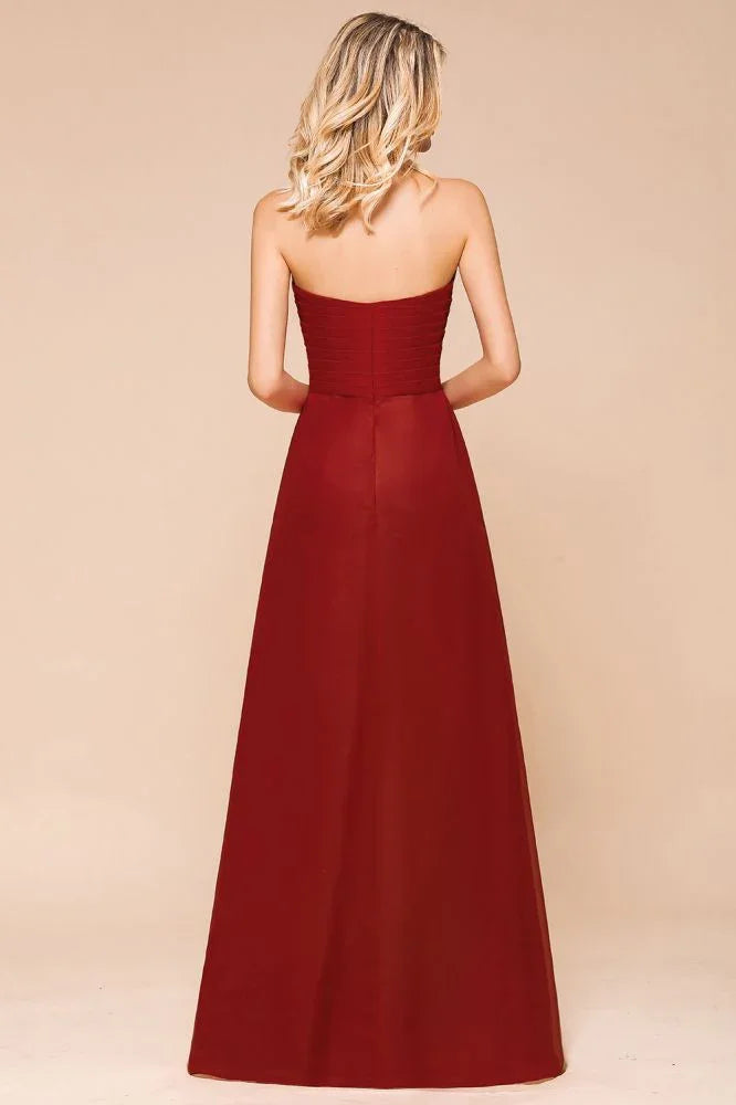 Vestido de Dama de Honra Vermelho Coração em Chiffon Comprimento Até ao Chão para Convidada de Casamento sem Costas