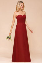 Vestido de Dama de Honra Vermelho Coração em Chiffon Comprimento Até ao Chão para Convidada de Casamento sem Costas