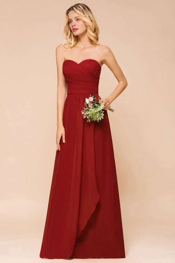 Vestido de Dama de Honra Vermelho Coração em Chiffon Comprimento Até ao Chão para Convidada de Casamento sem Costas