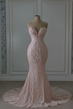Sweetheart Sleeveless Beaded Lace Mermaid Wedding Dress