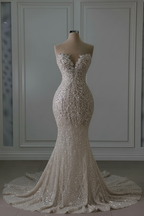 Sweetheart Sleeveless Beaded Lace Mermaid Wedding Dress