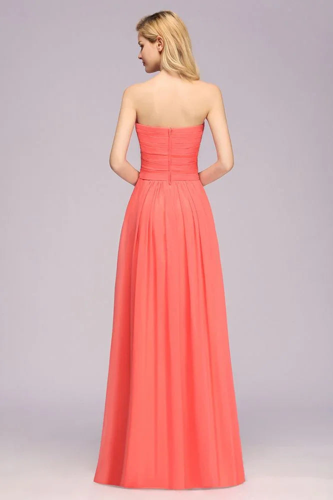 Abito da sera a campana senza maniche con volant Sweetheart in chiffon, abito da damigella a linea ad A